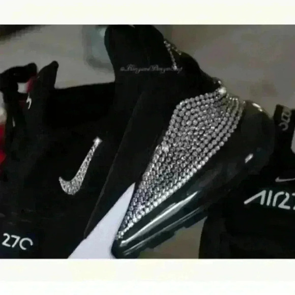 Women's Nike Air Max 270 Black Sneakers made with Swarovski Crystals Custom - Picture 5 of 5
